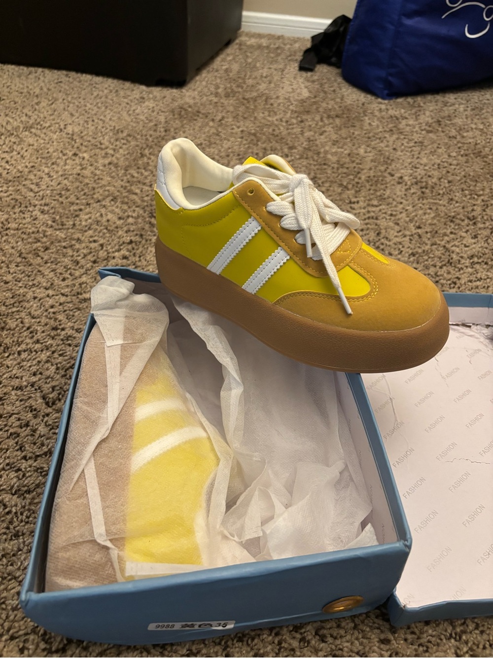 Kids Yellow White Lace-Up Platform Sneakers